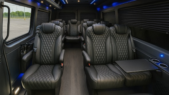Interior of Charter Bus Company Newark's 15 Passenger Mini Bus in Newark