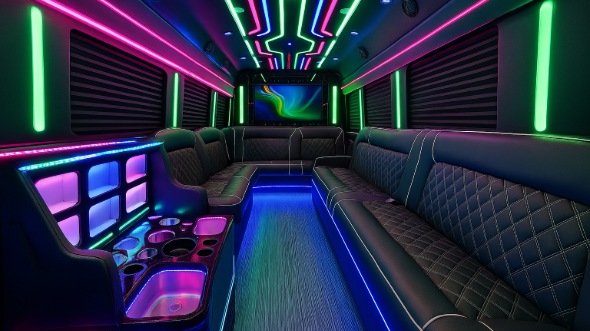 Interior of Charter Bus Company Bloomfield's 28 Passenger Party Bus in Bloomfield