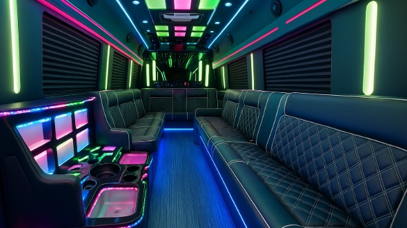 Interior of Charter Bus Company Irvington's 28 Passenger Party Bus in Irvington